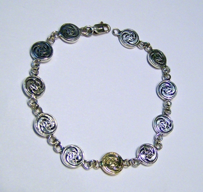 Celtic Spiral Bracelet Sterling Silver and Yellow Gold