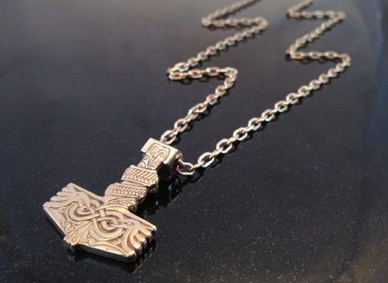 Gold Thor's Hammer side one with hand made chain 