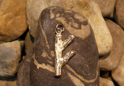 Gold Rune Pendant, and 18K Fehu Rune.