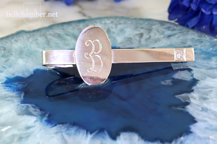 Custom tie clip with hand engraved initial