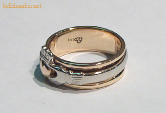 White Gold Claddagh with Rose Gold Heart and Yellow Sleeve