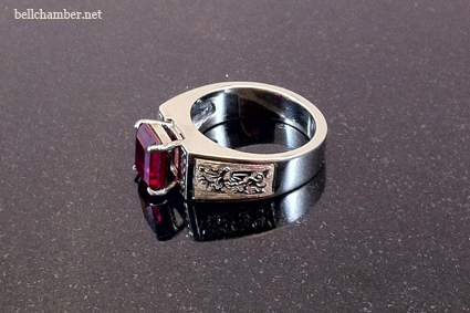 Welsh Dragon Ring in White Gold with Ruby