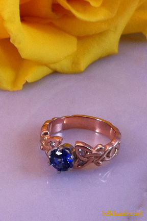 Celtic Knot Ring 14K Rose Gold with Sapphire 