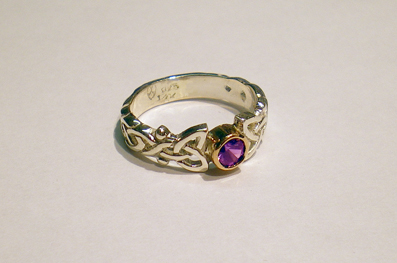Silver Celtic Ring, Dianne Loveknot with a 3.5mm Purple Sapphire