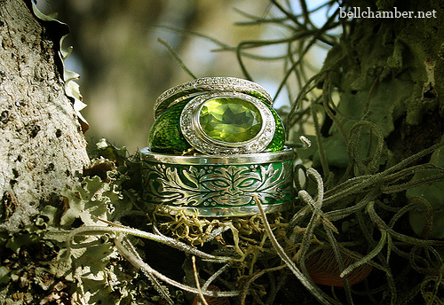Green Man Ring with Ladies Peridot Ring.