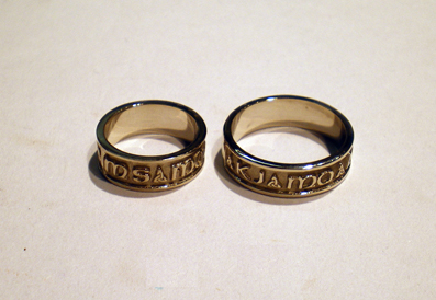 Custom Mo Anam Cara rings with Initials in white gold