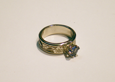 Habiscus Flower Ring with Trillium Cut Sapphire