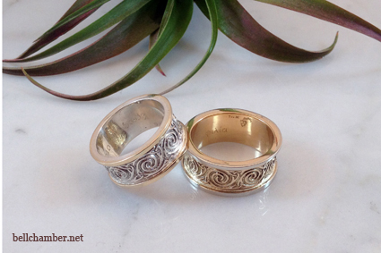Celtic Spiral Rings in Yellow and White Gold