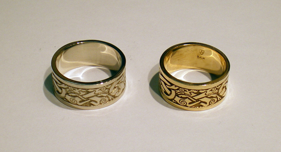 White Gold Celtic Rings and Yellow Gold Celtic Ring of the Wolfhound