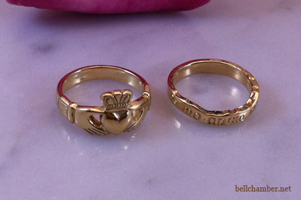 Gold Claddagh with wedding ring