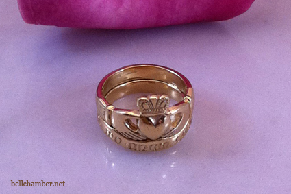 Gold Claddagh with wedding ring