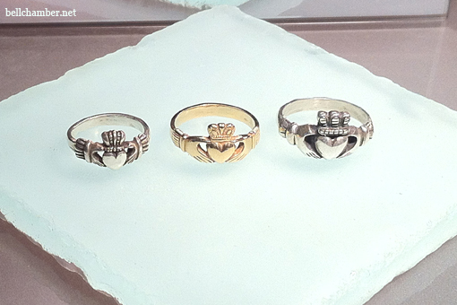 A small, medium and wide Claddagh rings