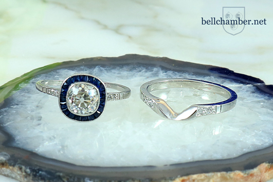 Platinum Diamond Art Deco ring with custom wedding