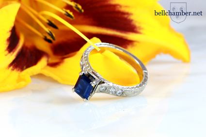 Emerald cut (Octagon) Blue sapphire ring