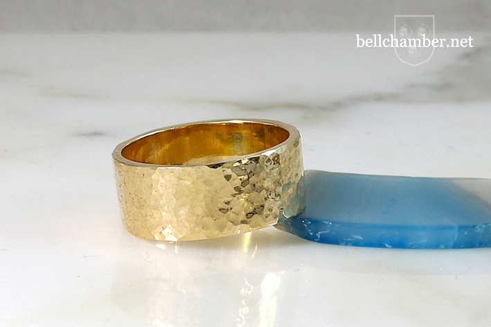 Hammered Yellow gold ring 10mm wide