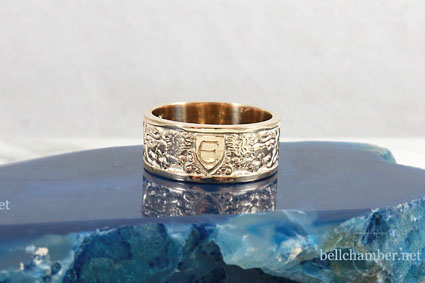 Gold Lion Crest Triskele Ring with Initial E