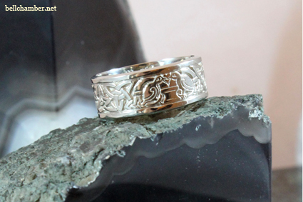 White Gold Tree of Life Ring with Lovebirds, book of Kells