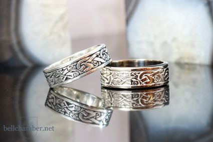 Celtic wolfhound rings in Antiqued Silver and White gold