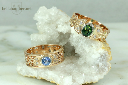 Celtic Rings with Green Sapphire and Blue sapphire