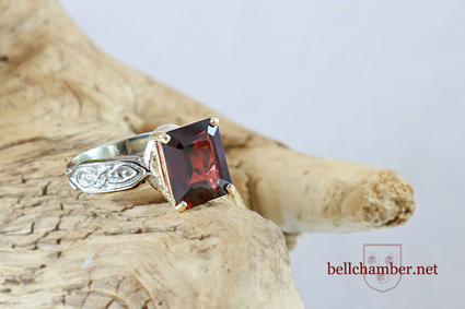 Celtic Garnet Ring with Feather motif