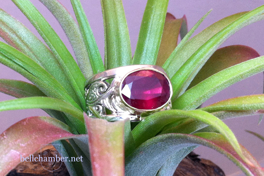 White gold Celtic Thistle with Ruby