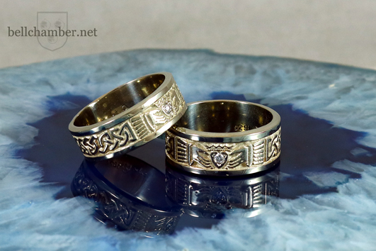 White gold Claddagh rings with diamonds