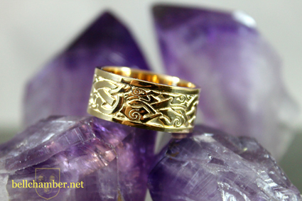 Celtic / Viking Wolf Ring 10mm wide in 14K Gold