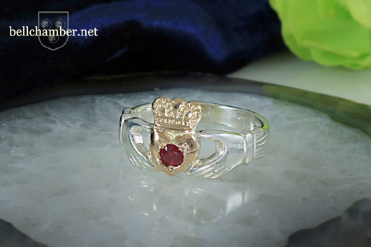 Rose Gold and Silver Claddagh with Ruby Heart