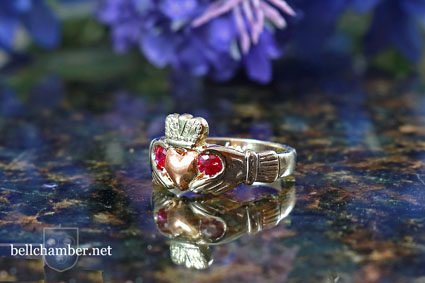 Rose Gold Claddagh Heart with Rubies