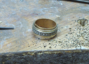 three tone gold ring in progress